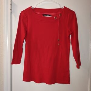 Ellen Tracy Vibrant Red Top with Gold Details